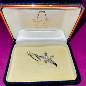 Brooch, sterling silver with cultured pearls